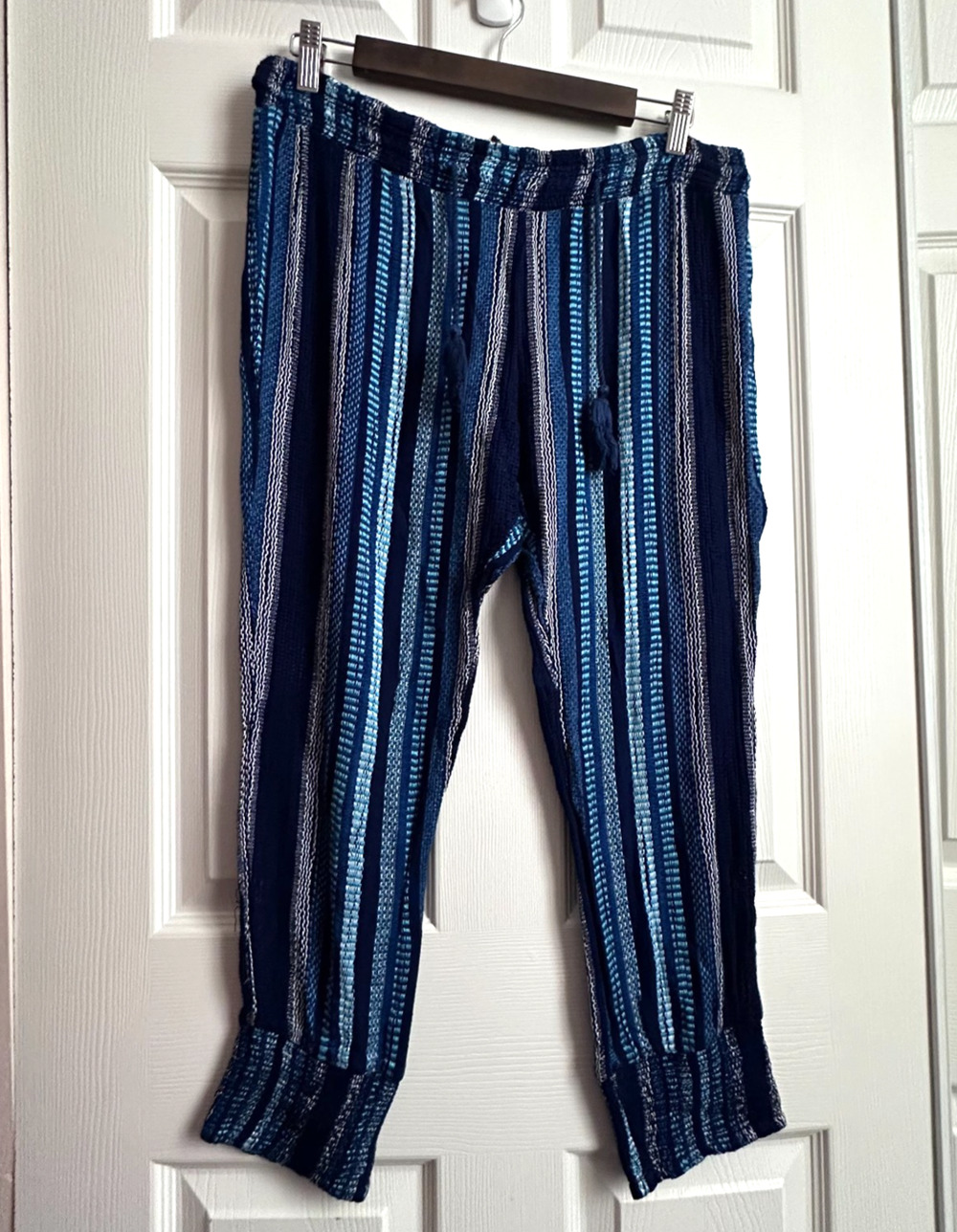 Surf Gypsy Womens LRG Blue Stripe Knit Harem Pants Jogger Beach Coverup Boho